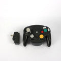 NGC wireless game controller for Wii and NGC consoles in six colour options showing dimensions.