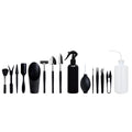 Succulent and bonsai garden hand tools set with 16 pieces including scissors, tweezers, shovel, and watering bottle