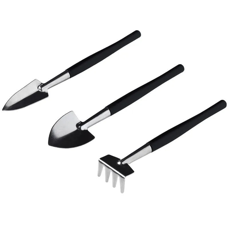 Succulent and bonsai garden hand tools set with 16 pieces including scissors, tweezers, shovel, and watering bottle