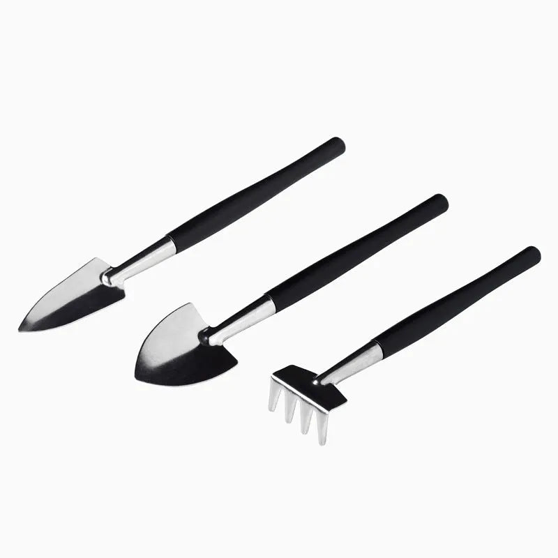 Succulent and bonsai garden hand tools set with 16 pieces including scissors, tweezers, shovel, and watering bottle