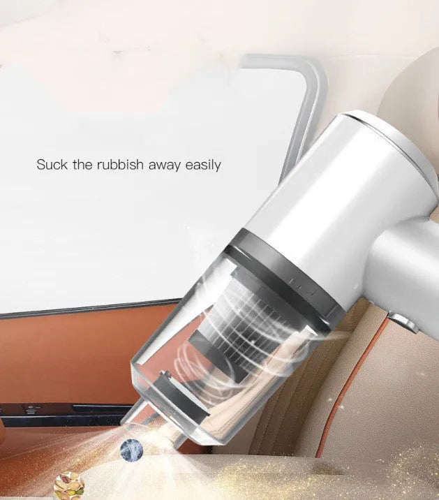 Black and white wireless car vacuum cleaner with nozzle and washable filter cup
