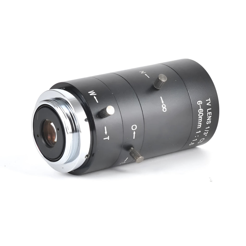 Black CS mount manual aperture camera lens with 6-60mm focal length markings