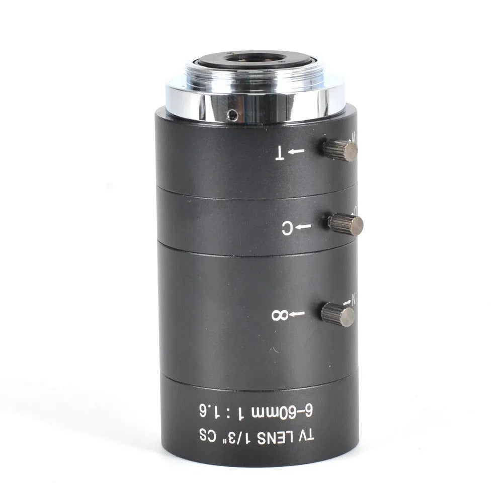 Black CS mount manual aperture camera lens with 6-60mm focal length markings