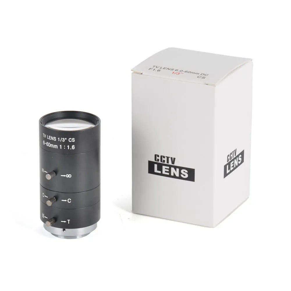 Black CS mount manual aperture camera lens with 6-60mm focal length markings