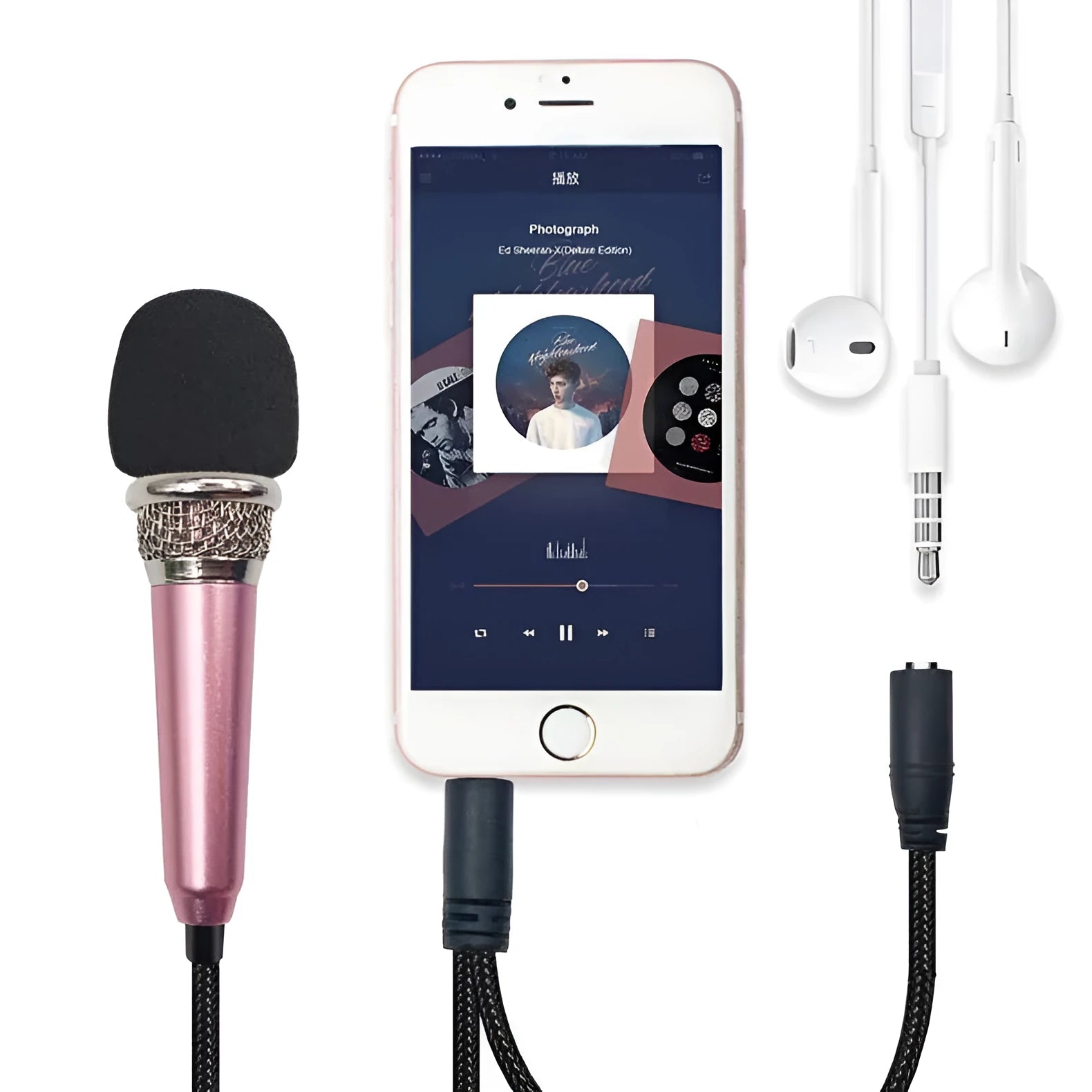 T3 wired condenser microphone for mobile phones in blue, gold, red, or silver colour options.