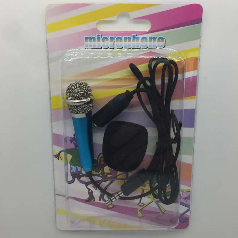 T3 wired condenser microphone for mobile phones in blue, gold, red, or silver colour options.
