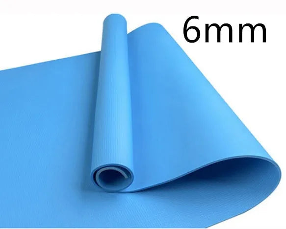 Red and blue EVA composite yoga mats showing 4mm and 6mm thickness options for home fitness.