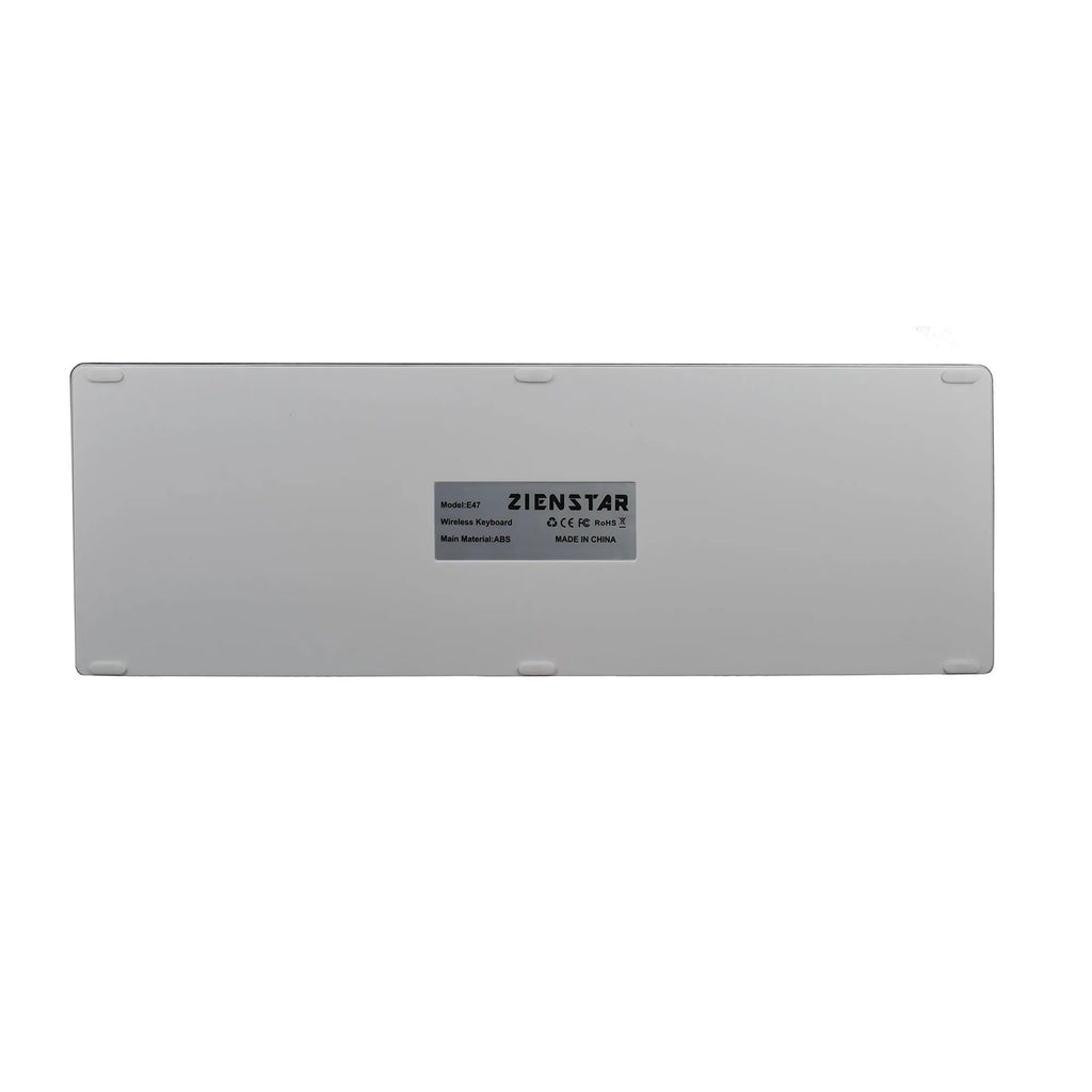 White universal Bluetooth keyboard for iPad tablets and mobile phones showing 104-key layout and ultra-thin 13mm profile