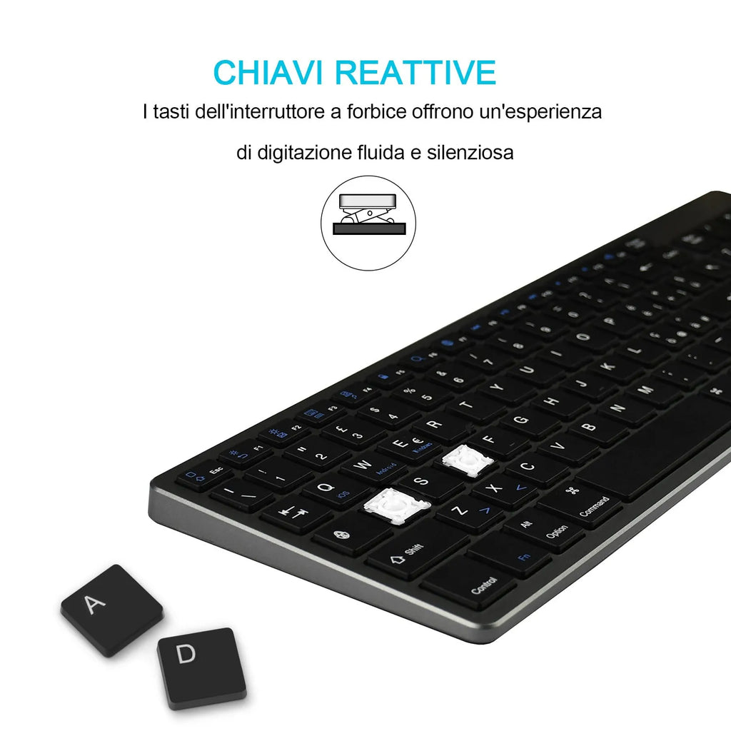 White universal Bluetooth keyboard for iPad tablets and mobile phones showing 104-key layout and ultra-thin 13mm profile