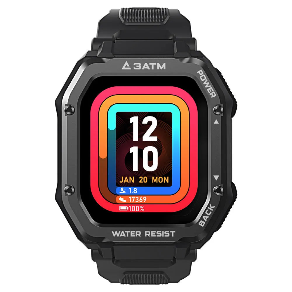 Army green outdoor sports smartwatch with 1.69-inch screen and silicone wristband showing sports mode display