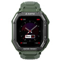 Army green outdoor sports smartwatch with 1.69-inch screen and silicone wristband showing sports mode display