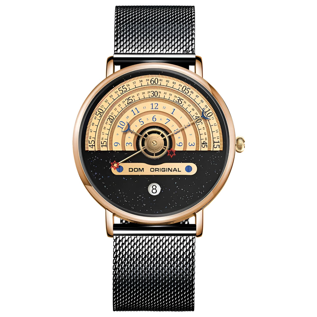 Men's M-1288 sports watch with round 40mm dial showing gold colour option and stainless steel bracelet