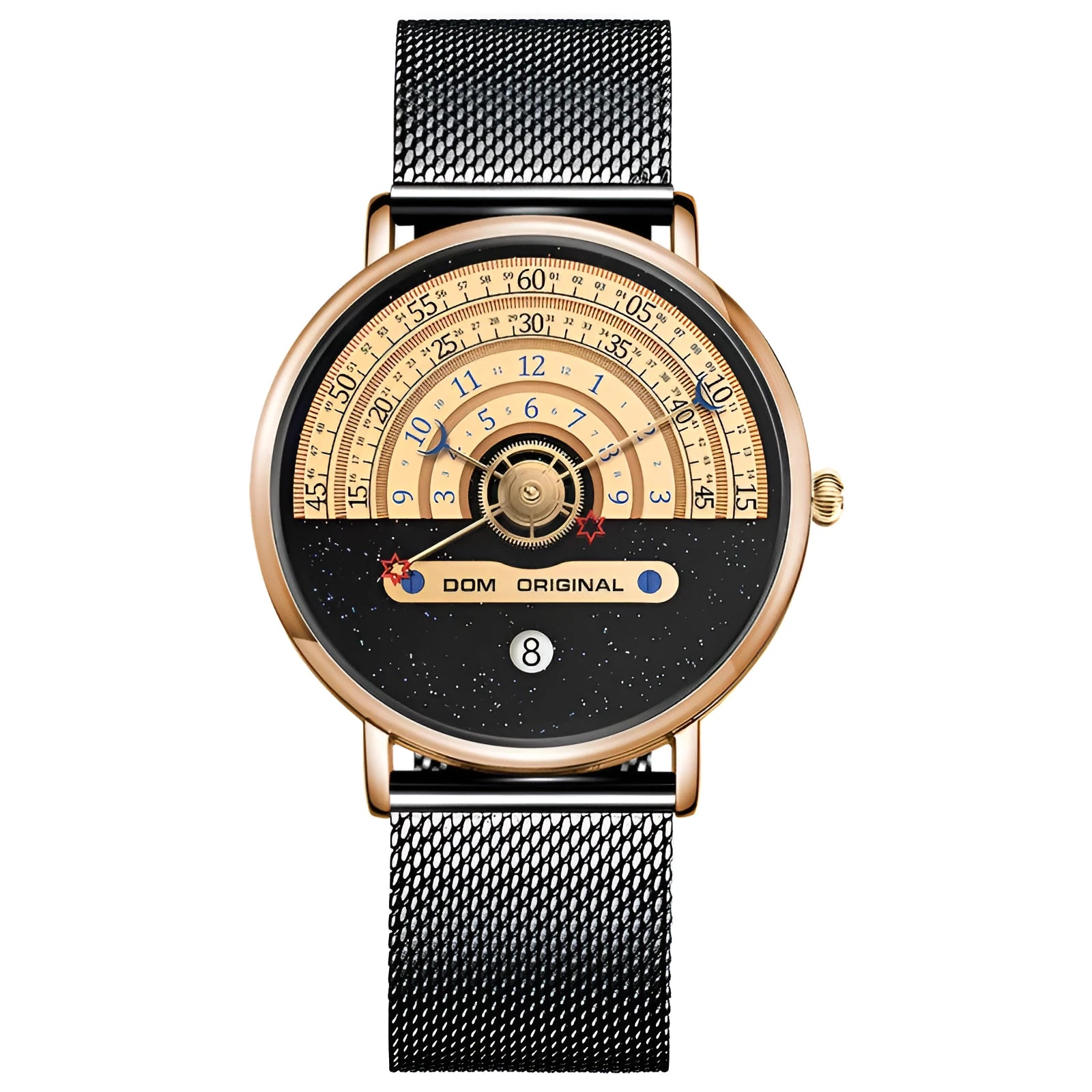 Men's M-1288 sports watch with round 40mm dial showing gold colour option and stainless steel bracelet