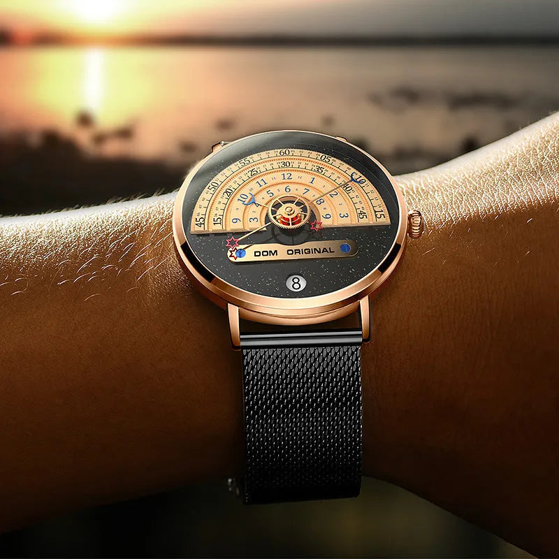 Men's M-1288 sports watch with round 40mm dial showing gold colour option and stainless steel bracelet