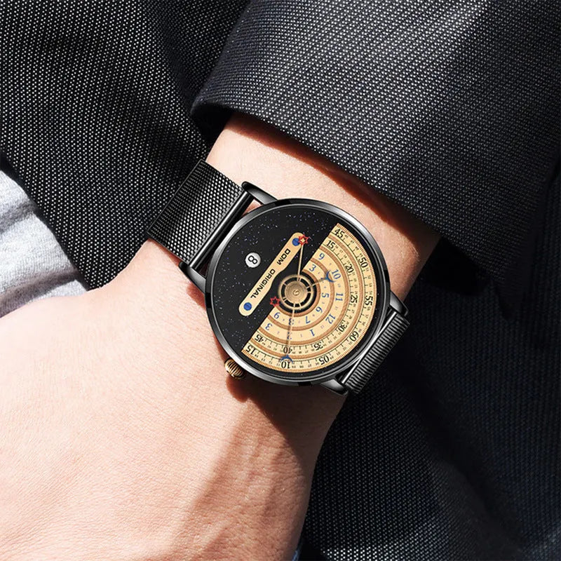 Men's M-1288 sports watch with round 40mm dial showing gold colour option and stainless steel bracelet