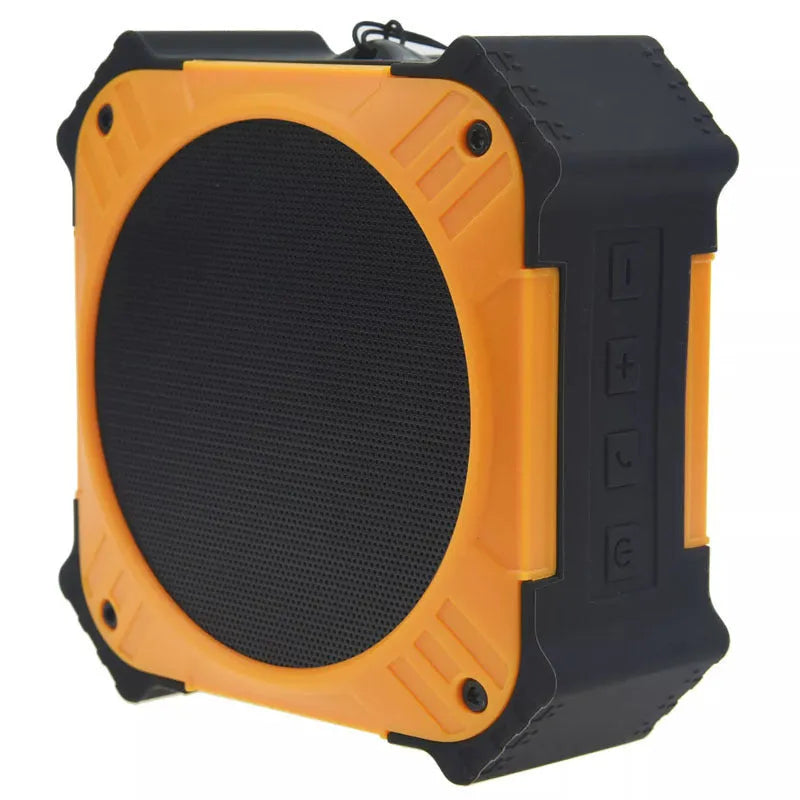 Compact black or blue waterproof Bluetooth portable speaker with a wrist strap.