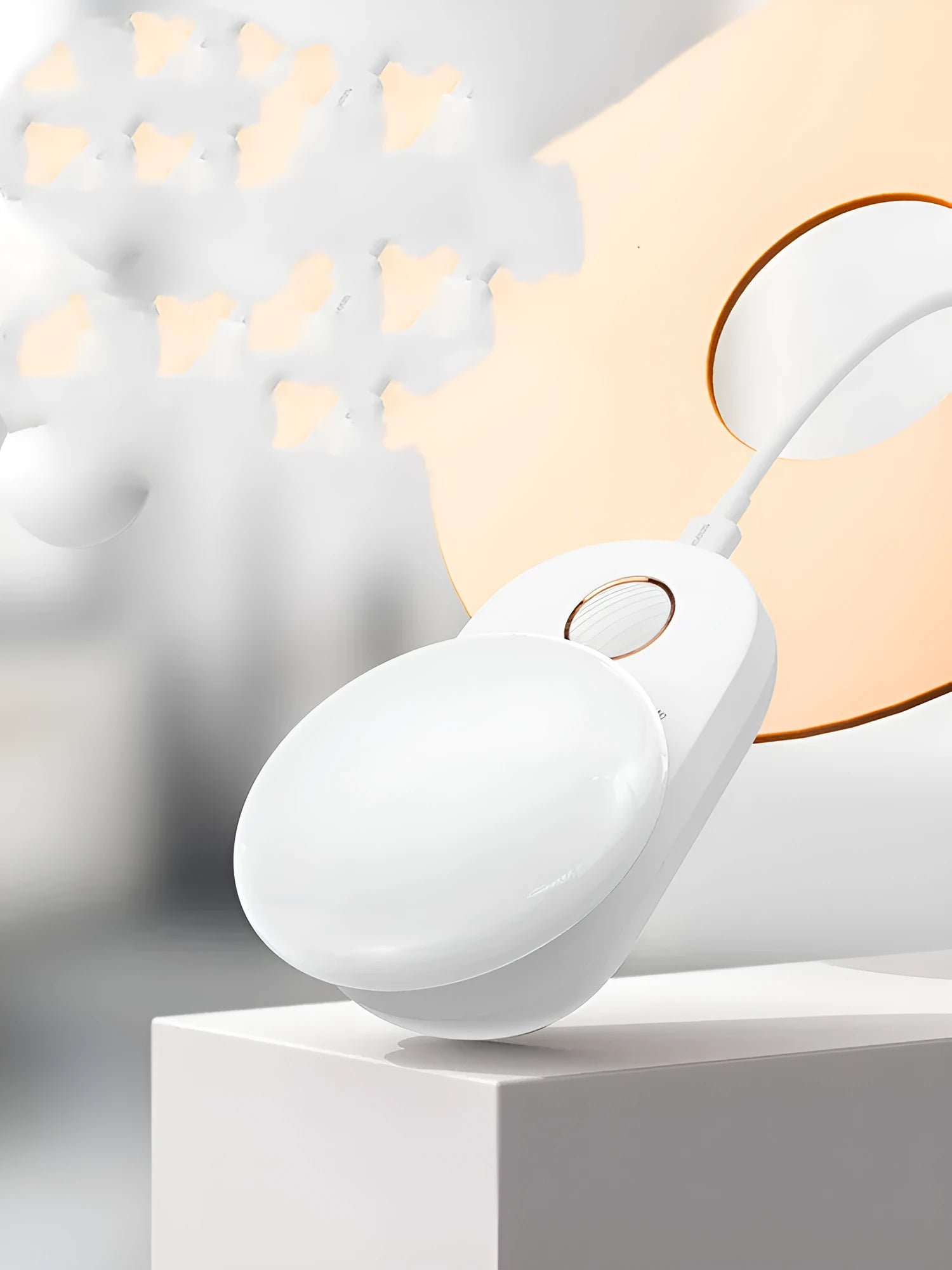 White rechargeable motion sensor LED night light with USB charging port