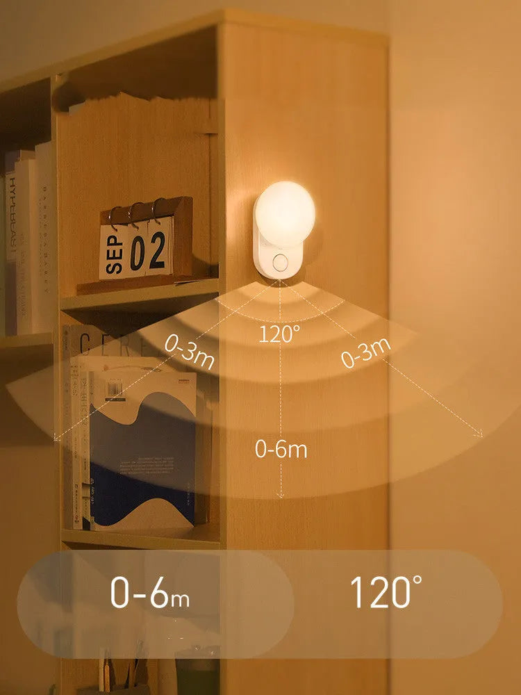 White rechargeable motion sensor LED night light with USB charging port