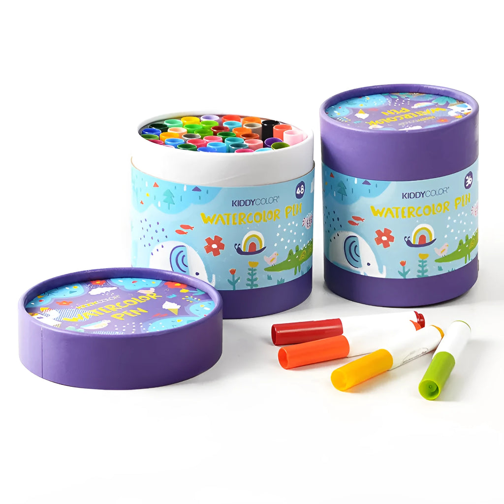 Children's washable watercolour pen set with plastic barrels in 36 colour and 48 colour options