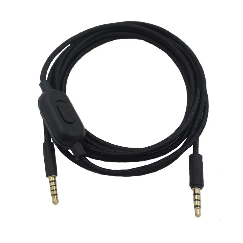 Black universal audio cable with 3.5mm connectors for gaming headsets, measuring 1.2 metres in length.