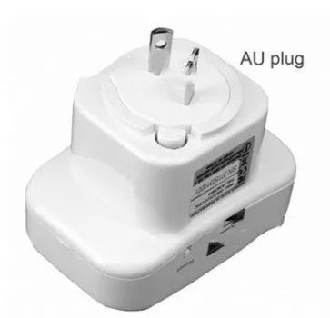Compact black and white WiFi repeater with multi-country plugs and network cable