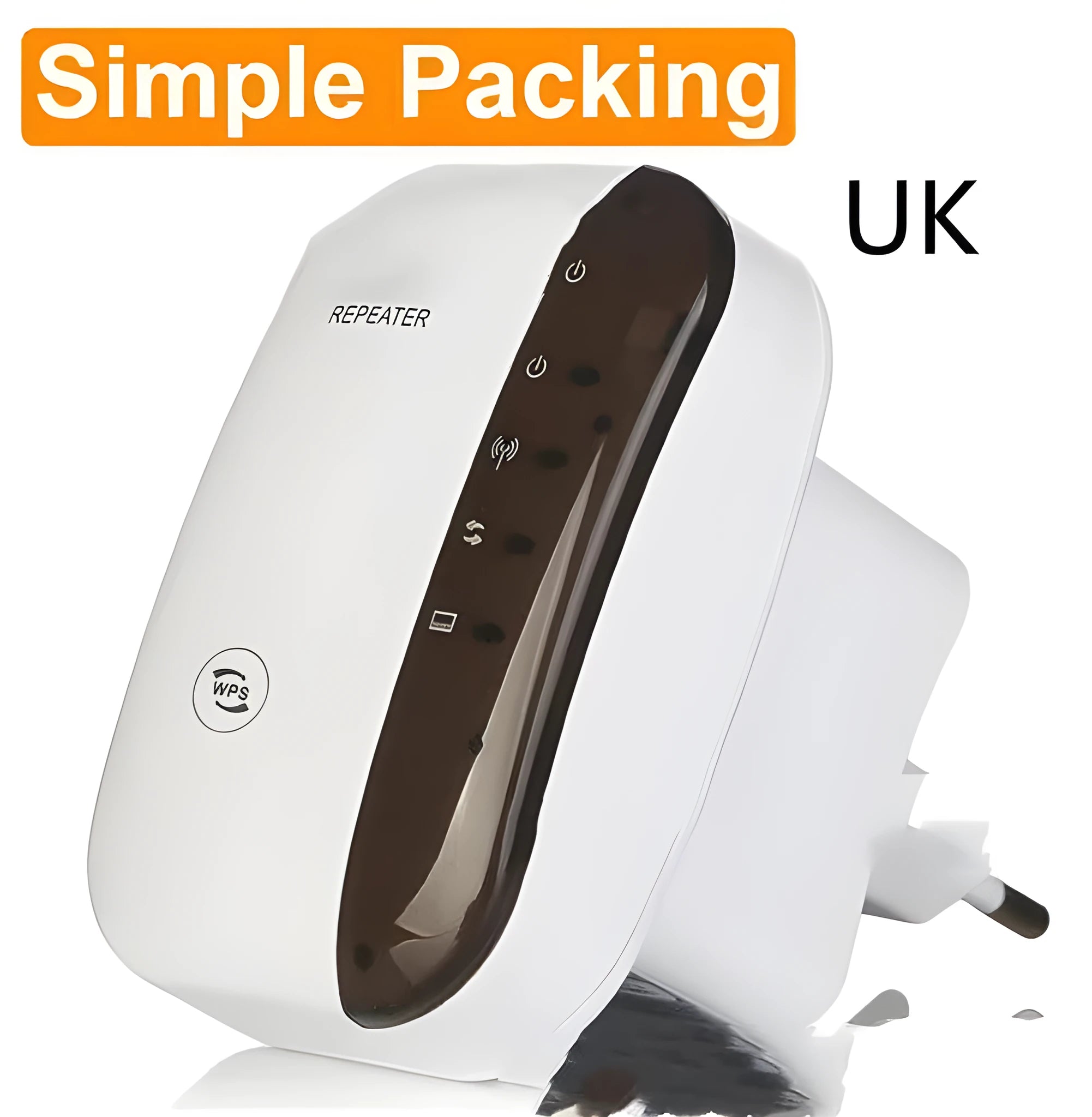 Compact black and white WiFi repeater with multi-country plugs and network cable