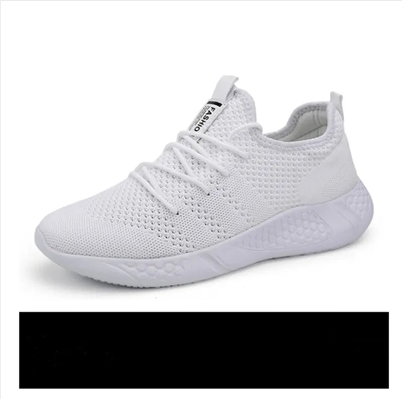 Men's black and white mesh sneakers with round toe and PVC sole for casual sport wear