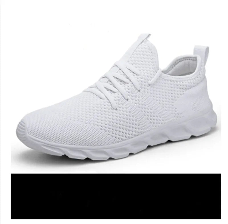 Men's black and white mesh sneakers with round toe and PVC sole for casual sport wear