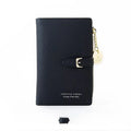 Women's PU leather clutch wallet in black, 2 fold, zipper buckle, 14.5 cm x 9.5 cm x 2 cm