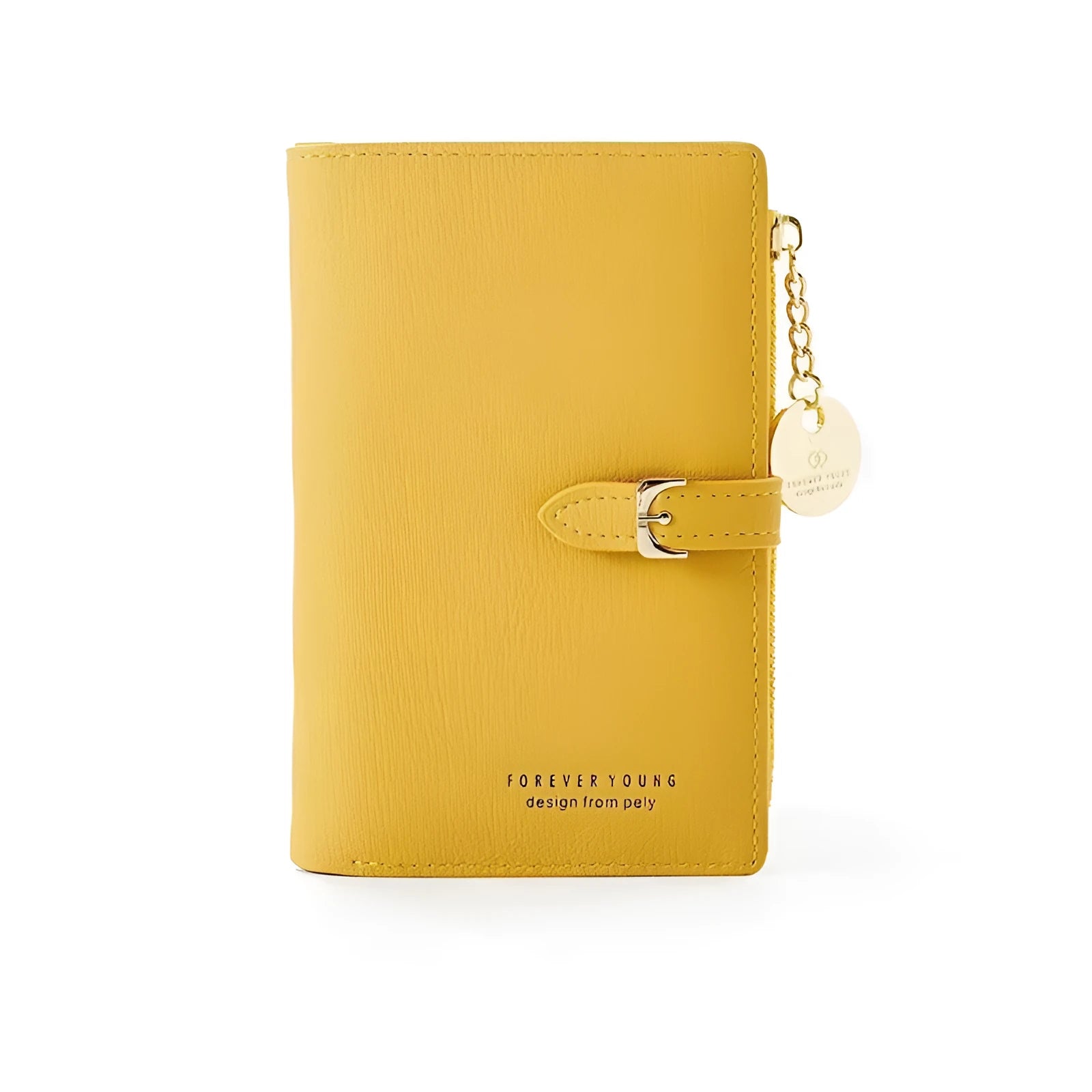 Women's PU leather clutch wallet in black, 2 fold, zipper buckle, 14.5 cm x 9.5 cm x 2 cm
