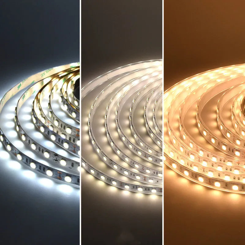 12V LED light strip with rectangular profile showing 2835 or 5050 LEDs mounted for shelf lighting applications
