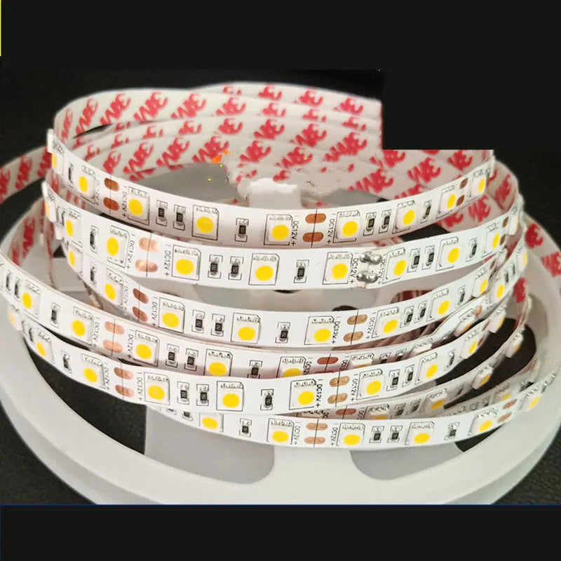 12V LED light strip with rectangular profile showing 2835 or 5050 LEDs mounted for shelf lighting applications