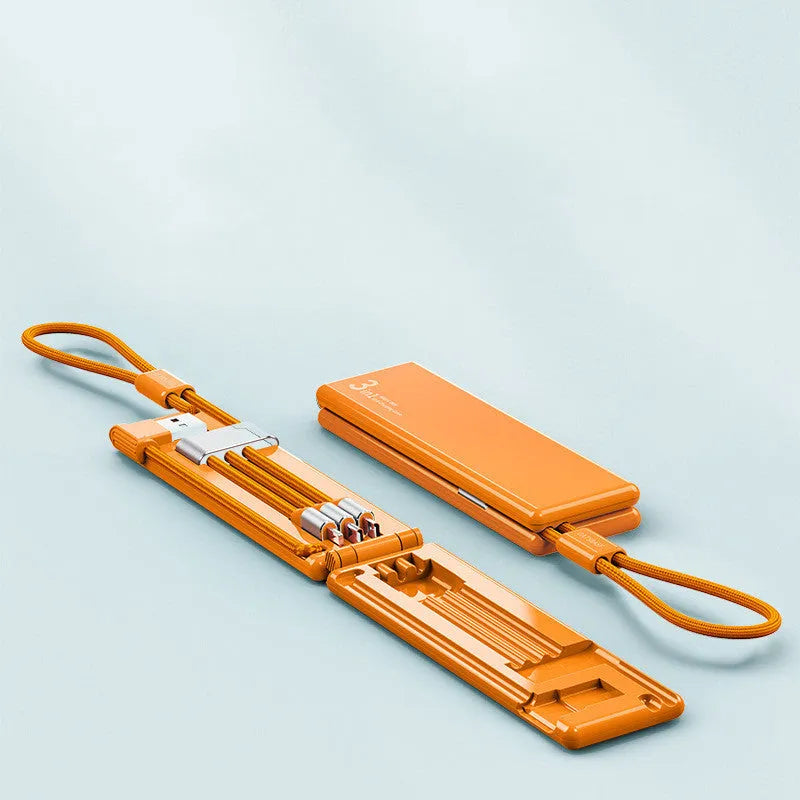 Portable one for three charger cable with iPhone, Type-C, and Micro USB connectors in four colour options