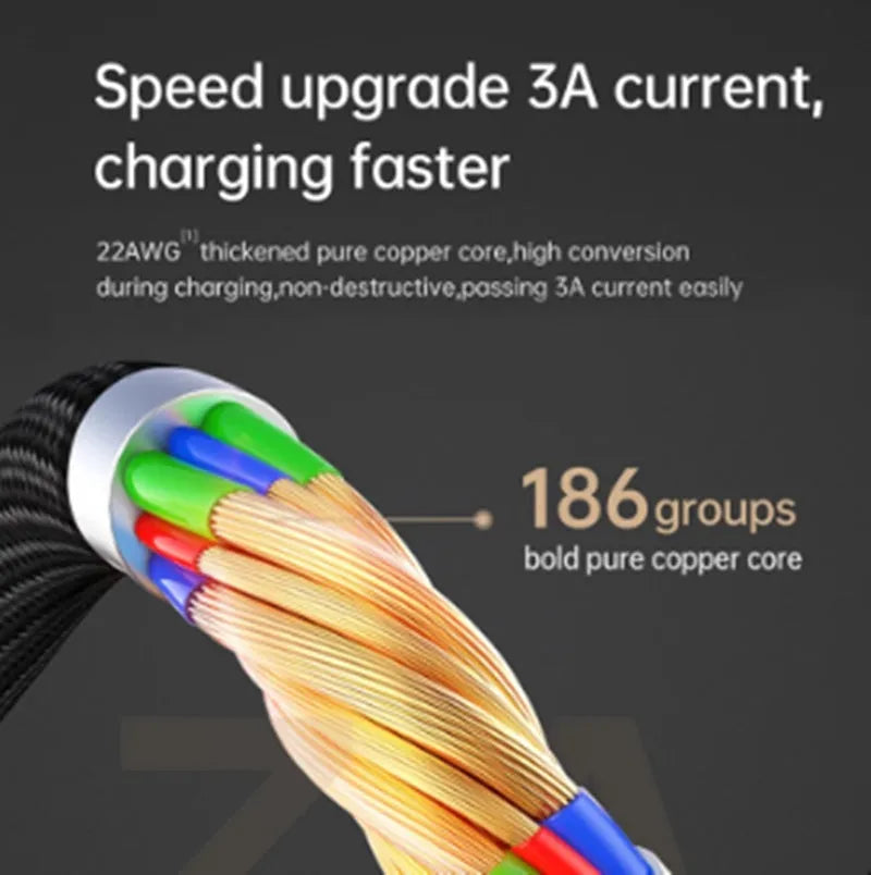 Black Apple-compatible charger cable with LED light showing smart power-off feature for iPhones.