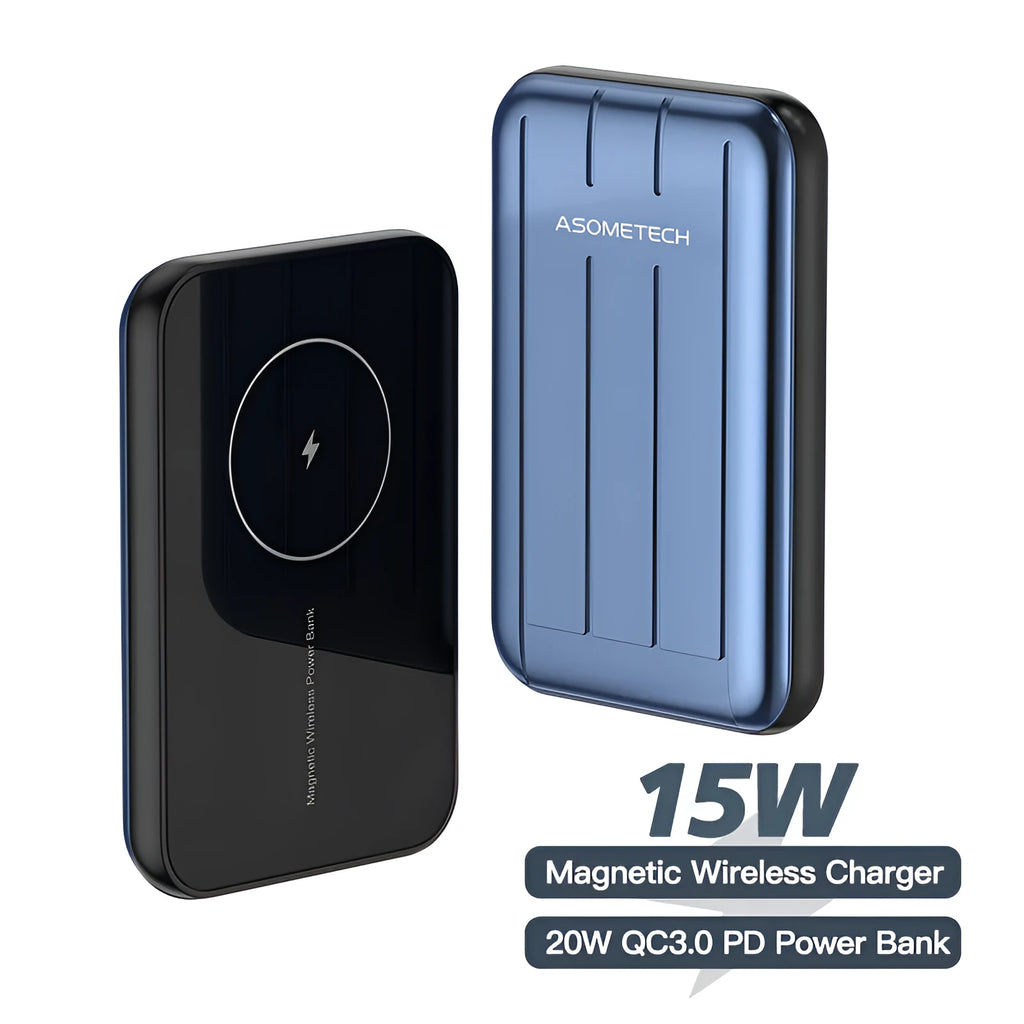 Wireless magnetic power bank for iPhone 12 with 5000mAh capacity in blue colour
