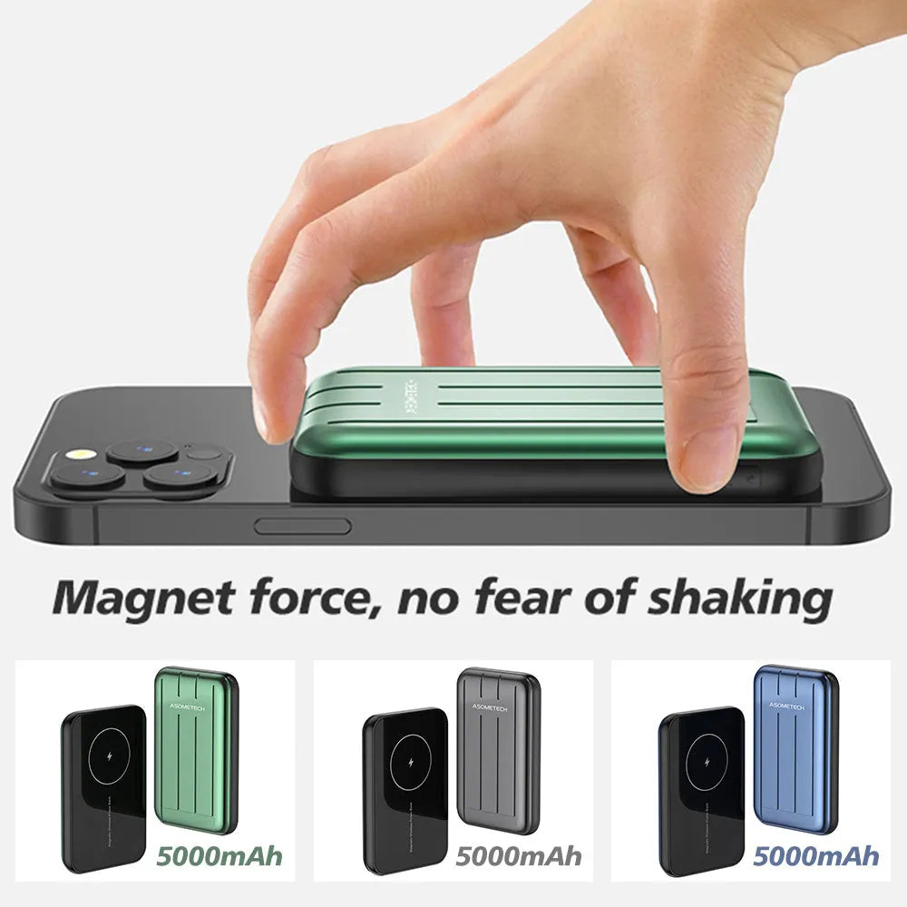Wireless magnetic power bank for iPhone 12 with 5000mAh capacity in blue colour