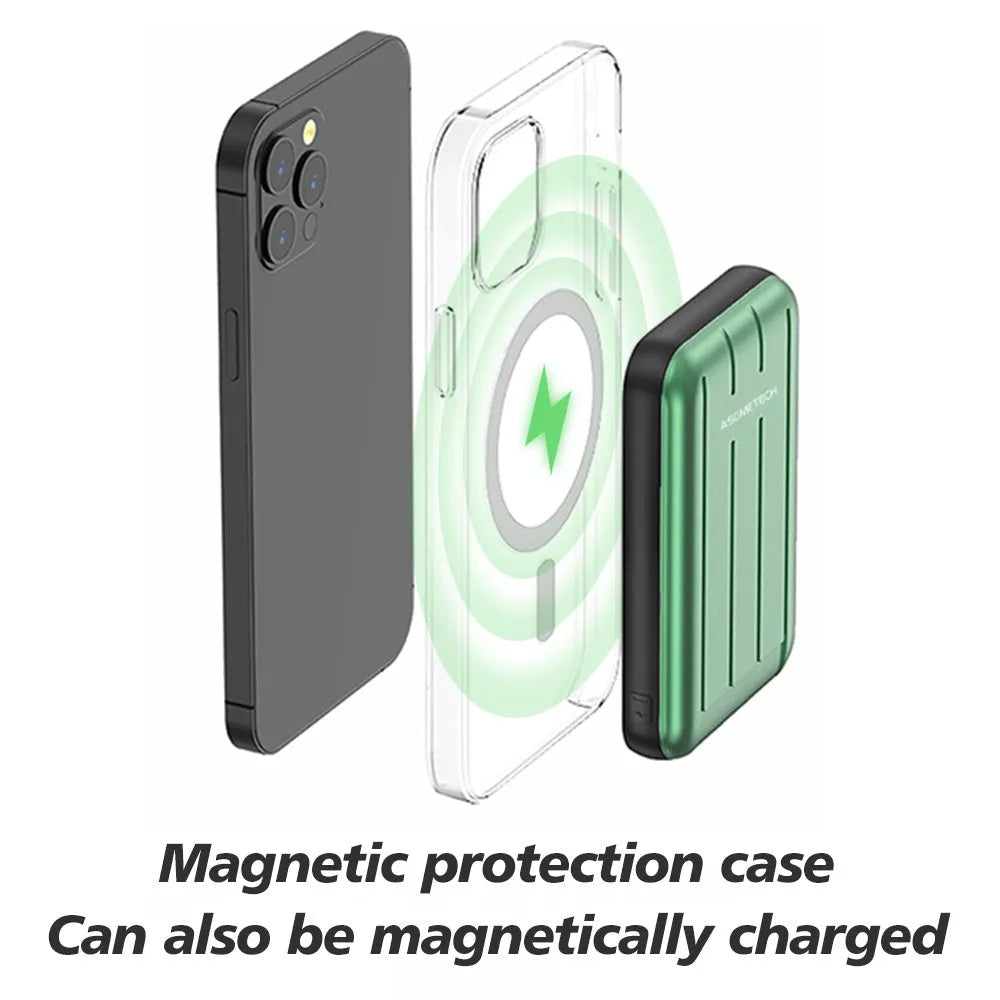 Wireless magnetic power bank for iPhone 12 with 5000mAh capacity in blue colour