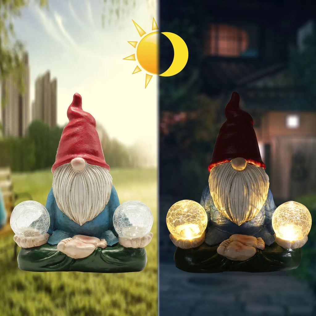 Solar LED resin garden ornament with dwarf doll figurine measuring 27x20cm for outdoor decoration