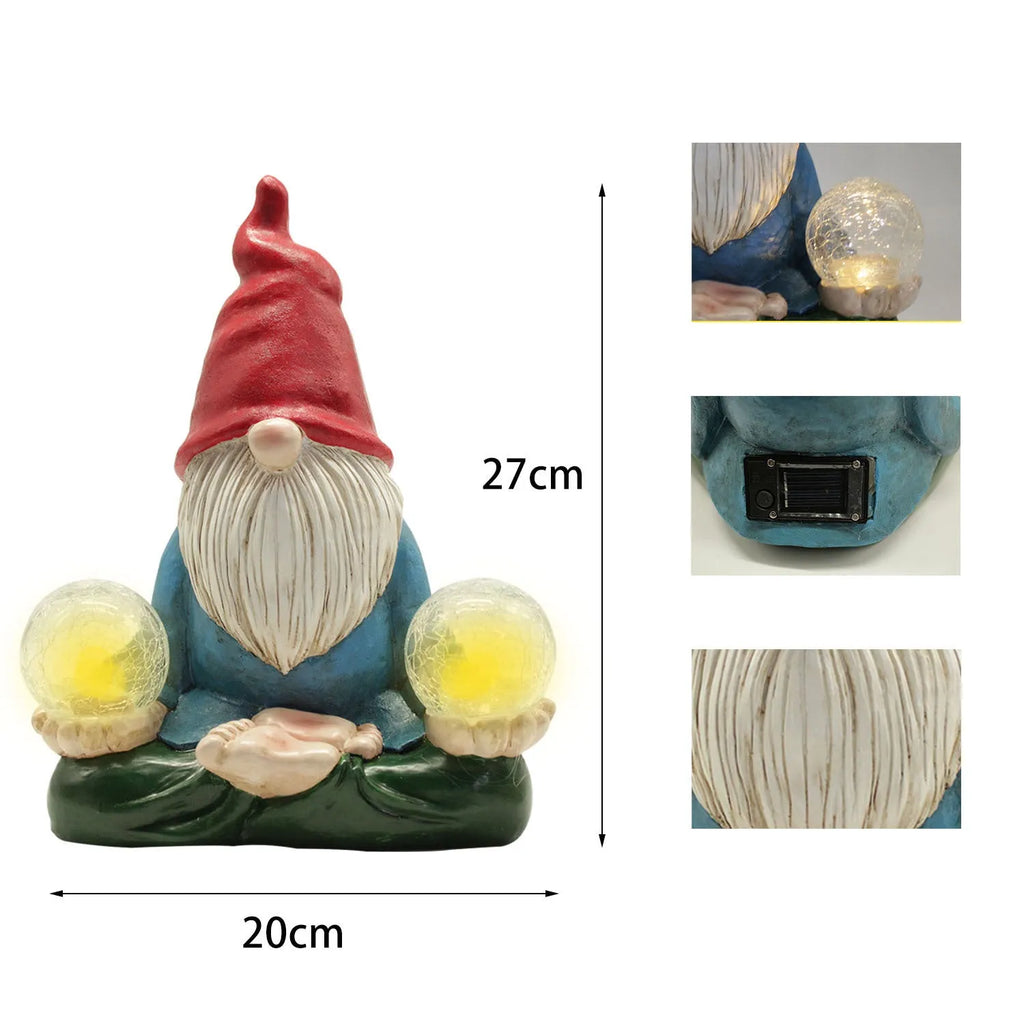 Solar LED resin garden ornament with dwarf doll figurine measuring 27x20cm for outdoor decoration