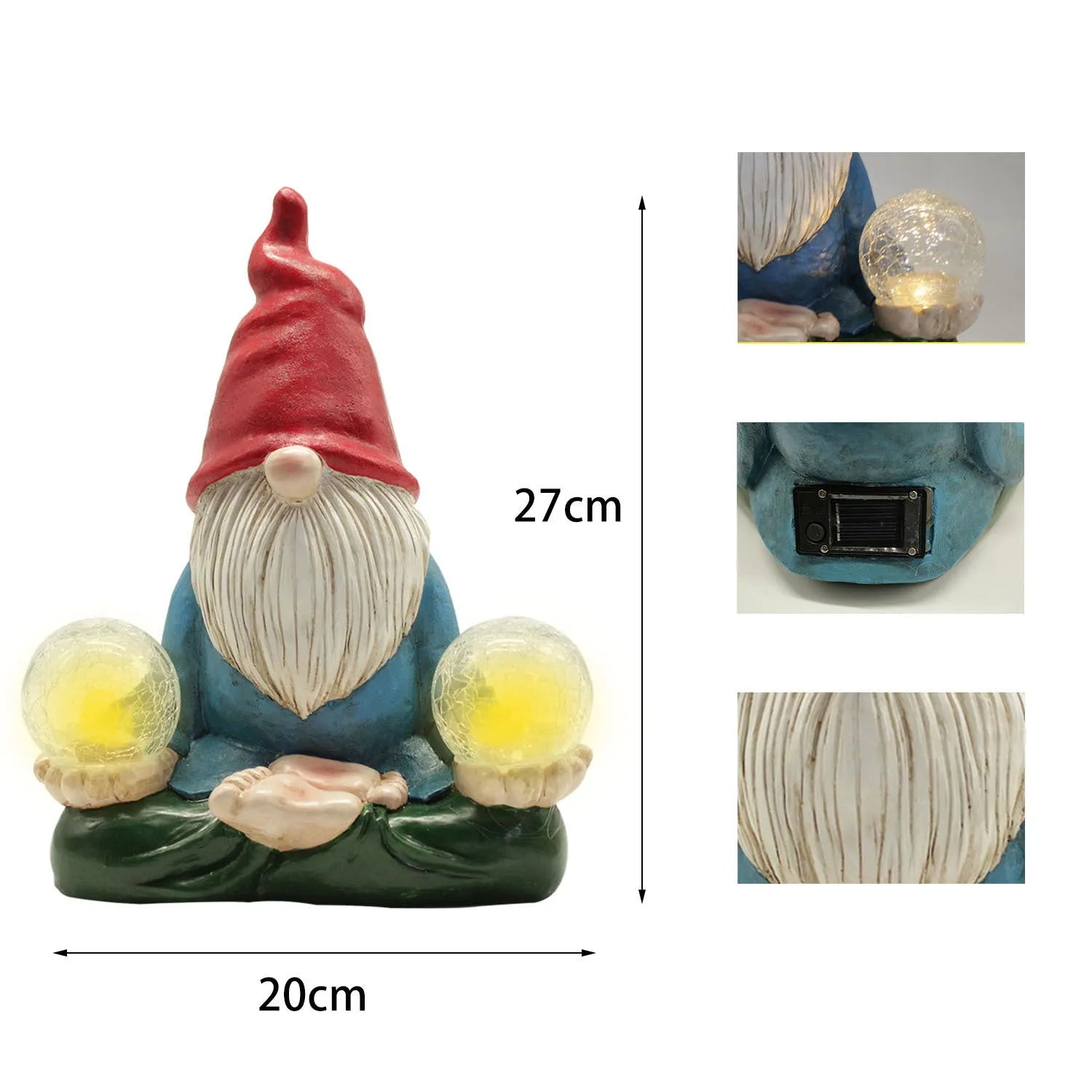 Solar LED resin garden ornament with dwarf doll figurine measuring 27x20cm for outdoor decoration