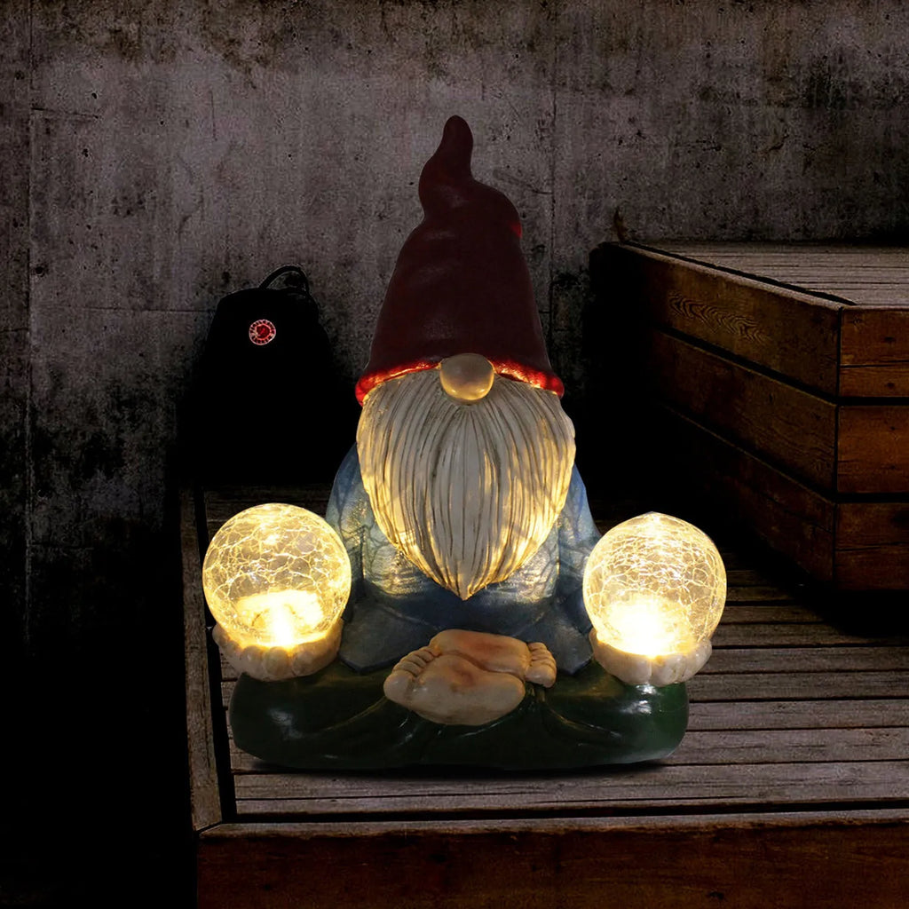 Solar LED resin garden ornament with dwarf doll figurine measuring 27x20cm for outdoor decoration