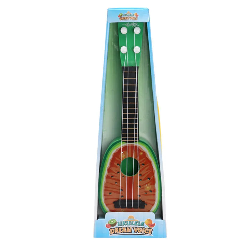Colourful plastic ukulele toy for children with 10 style options including A, C, E, G, H, I, J