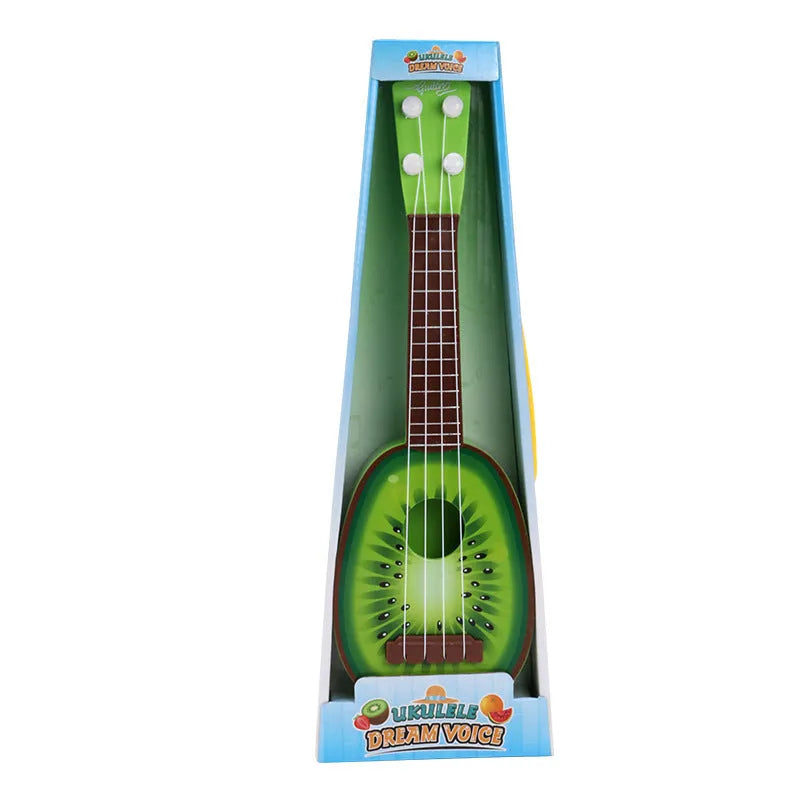 Colourful plastic ukulele toy for children with 10 style options including A, C, E, G, H, I, J