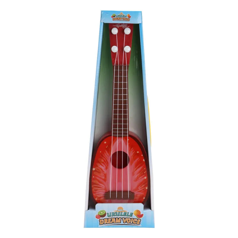 Colourful plastic ukulele toy for children with 10 style options including A, C, E, G, H, I, J