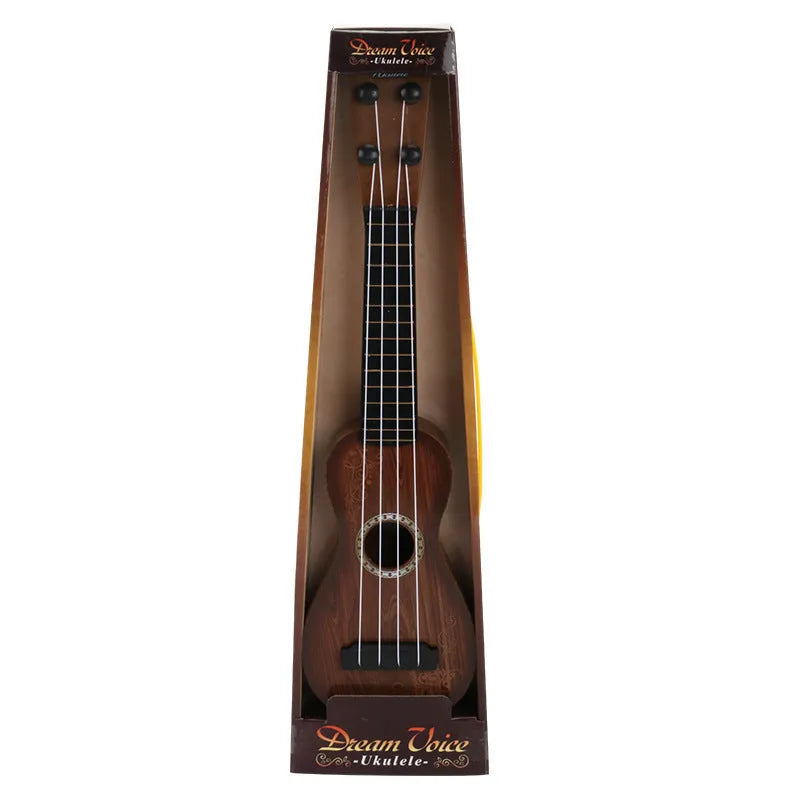 Colourful plastic ukulele toy for children with 10 style options including A, C, E, G, H, I, J