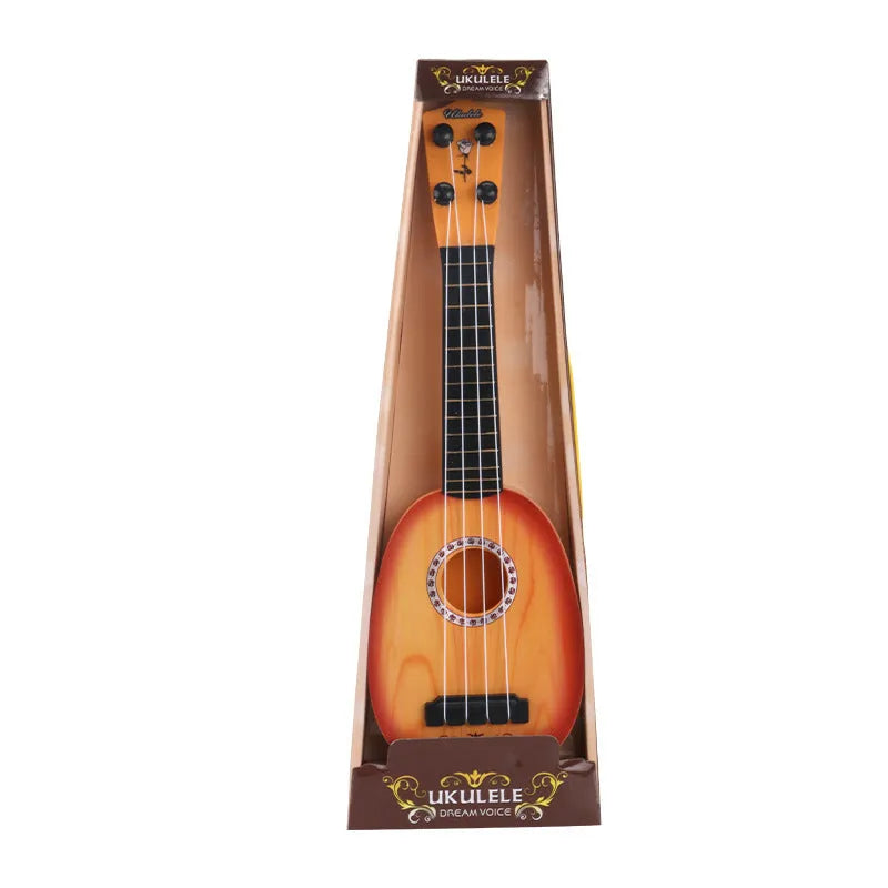Colourful plastic ukulele toy for children with 10 style options including A, C, E, G, H, I, J