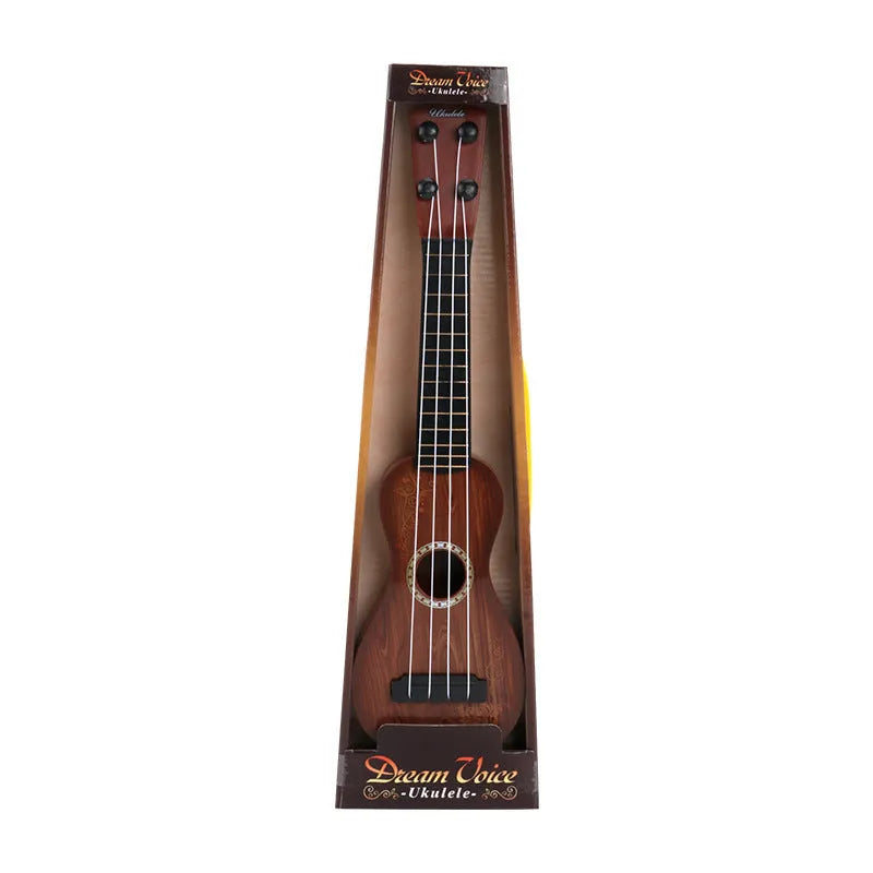 Colourful plastic ukulele toy for children with 10 style options including A, C, E, G, H, I, J