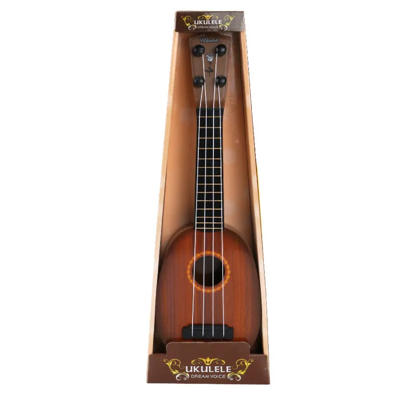 Colourful plastic ukulele toy for children with 10 style options including A, C, E, G, H, I, J