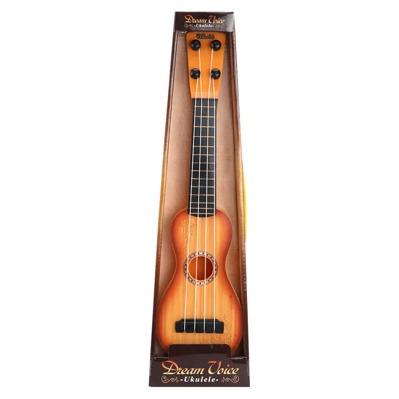Colourful plastic ukulele toy for children with 10 style options including A, C, E, G, H, I, J