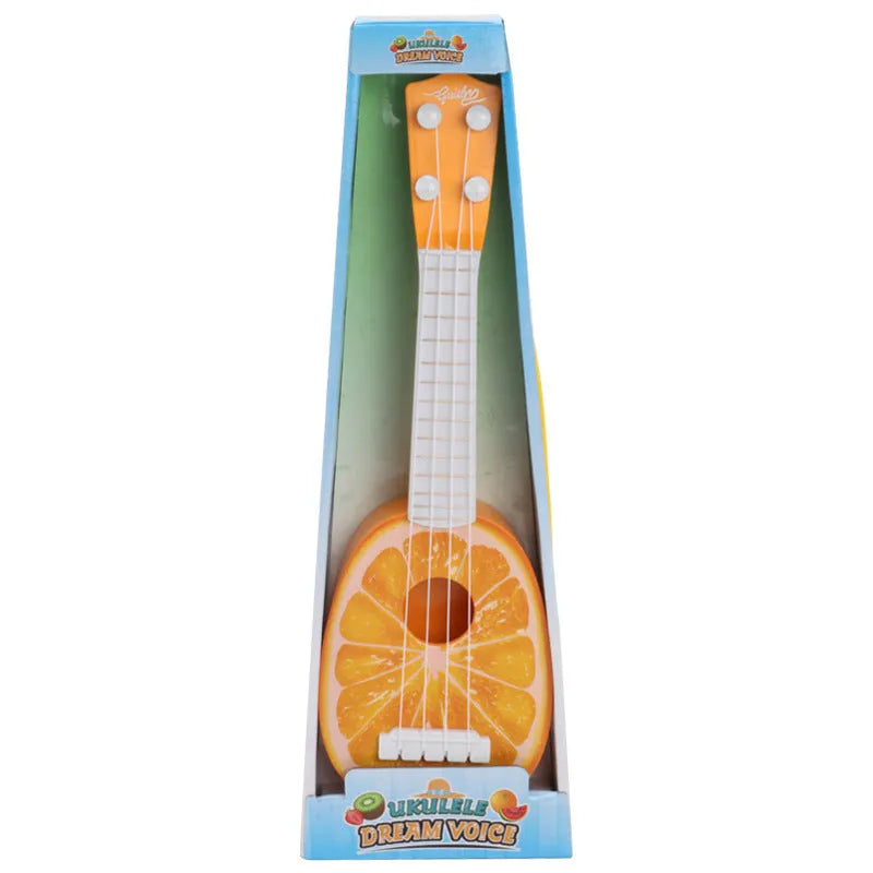 Colourful plastic ukulele toy for children with 10 style options including A, C, E, G, H, I, J